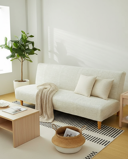 Housse de clic clac Stretch Jacquard Écru – Protection canapé convertible – Photo Variation 1