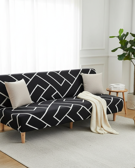 Housse de clic clac motif géométrique noir – Protection canapé convertible – Photo Variation 1