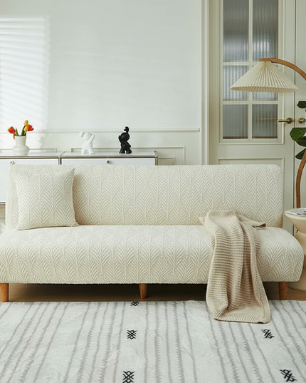 Housse de clic clac Écru Jacquard Stretch – Protection canapé convertible – Photo Variation 1