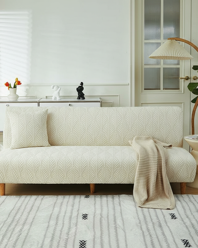Housse de clic clac Écru Jacquard Stretch – Protection canapé convertible – Photo Variation 1
