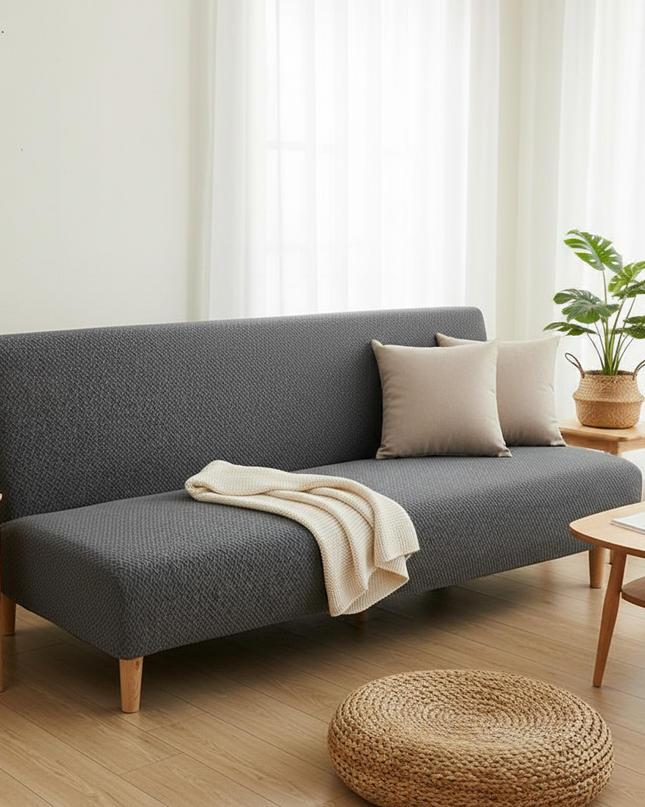 Housse de clic clac anthracite jacquard extensible – Protection canapé convertible – Photo Variation 1