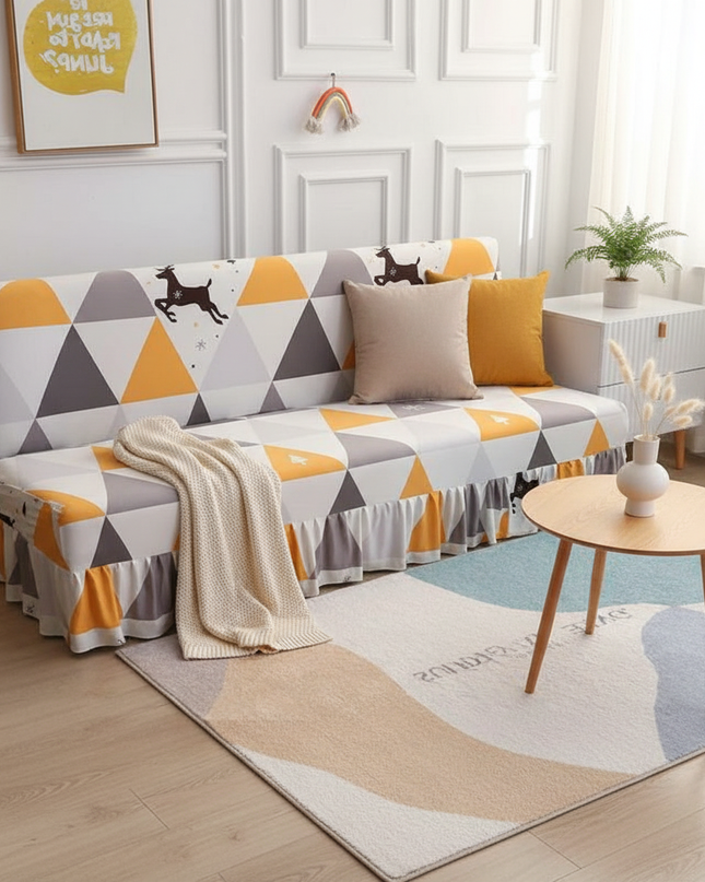 Housse de clic clac Triangles Cerf Jaune – Protection canapé convertible – Photo Variation 1