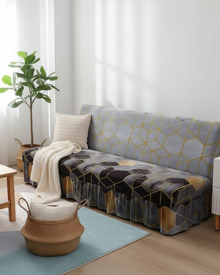 Housse de clic clac géométrique gris doré – Protection canapé convertible – Photo Variation 1