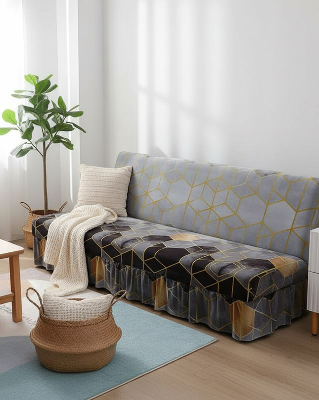 Housse de clic clac géométrique gris doré – Protection canapé convertible – Photo Variation 1