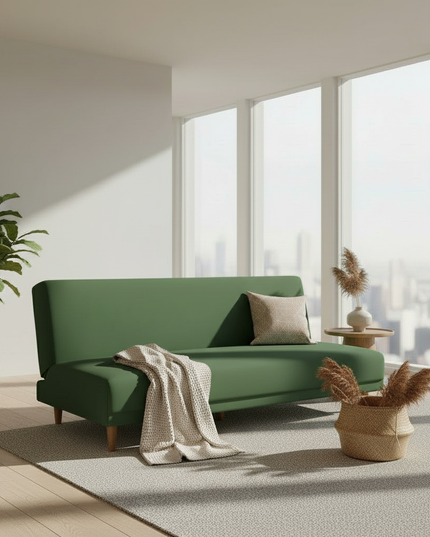 Housse de clic clac vert foncé extensible. – Protection canapé convertible – Photo Variation 1