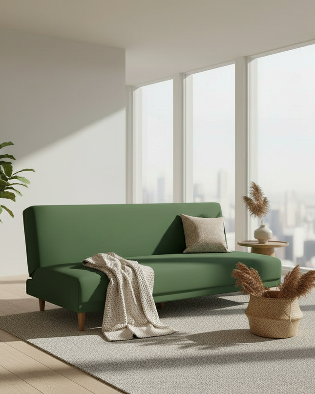 Housse de clic clac vert foncé extensible. – Protection canapé convertible – Photo Variation 1