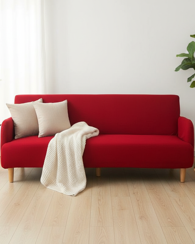 Housse de clic clac rouge unie élastique – Protection canapé convertible – Photo Variation 1