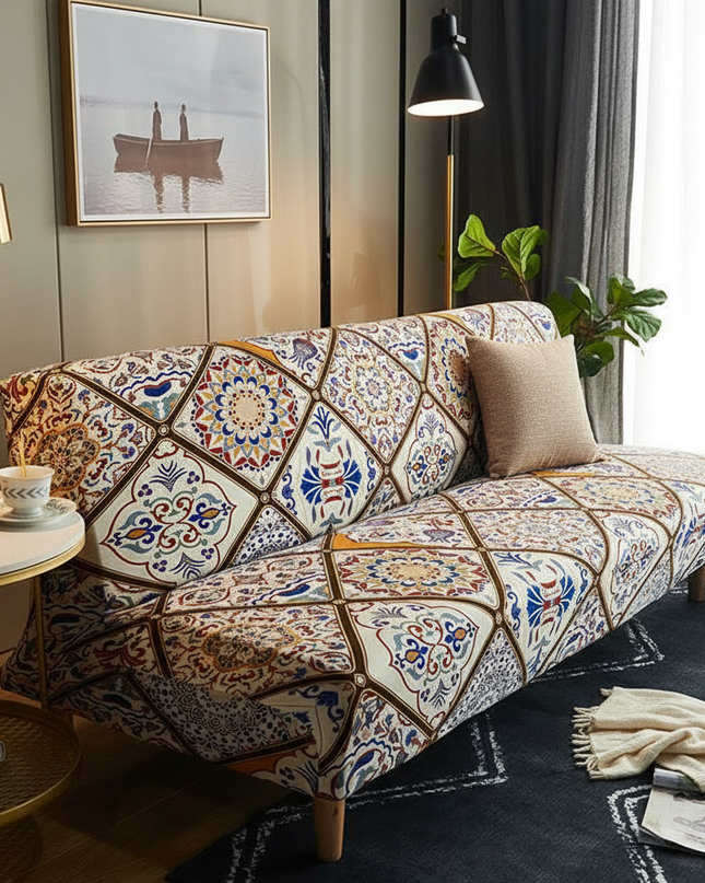 Housse de clic clac azulejos bohème – Protection canapé convertible – Photo Variation 1