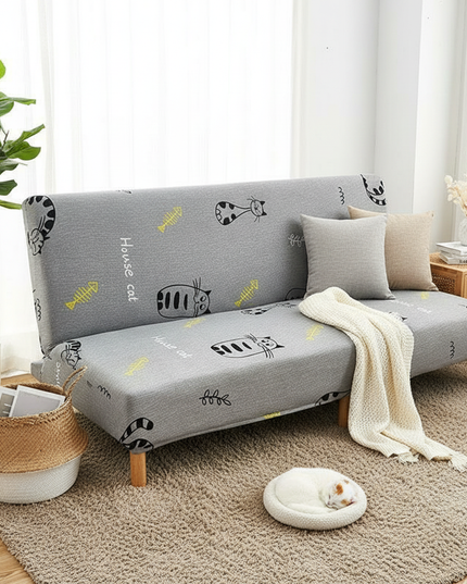 Housse de clic clac Gris Chats Poissons – Protection canapé convertible – Photo Variation 1