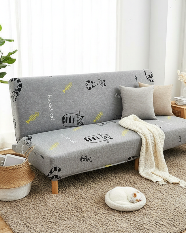 Housse de clic clac Gris Chats Poissons – Protection canapé convertible – Photo Variation 1