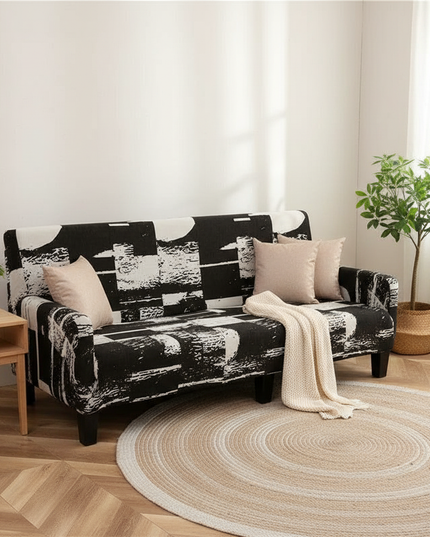 Housse de clic clac imprimée abstraite noir-blanc – Protection canapé convertible – Photo Variation 1