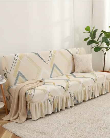 Housse de clic clac géométrique beige volant – Protection canapé convertible – Photo Variation 1