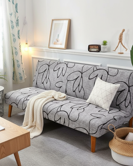 Housse de clic clac grise motifs végétaux – Protection canapé convertible – Photo Variation 1