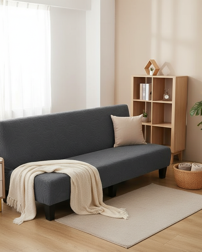 Housse de clic clac anthracite motifs feuilles – Protection canapé convertible – Photo Variation 1