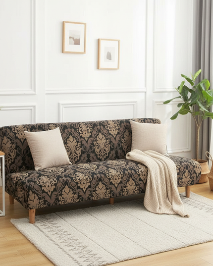 Housse de clic clac damassé noir doré – Protection canapé convertible – Photo Variation 1