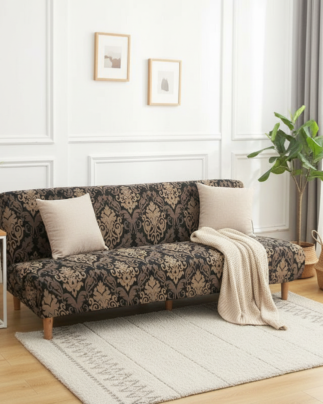 Housse de clic clac damassé noir doré – Protection canapé convertible – Photo Variation 1