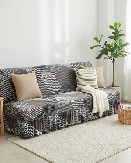 Housse de clic clac gris géométrique jupe – Protection canapé convertible – Photo Variation 1