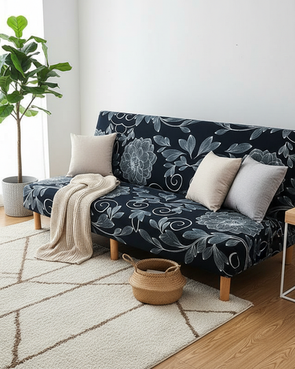 Housse de clic clac noire fleurs blanches – Protection canapé convertible – Photo Variation 1