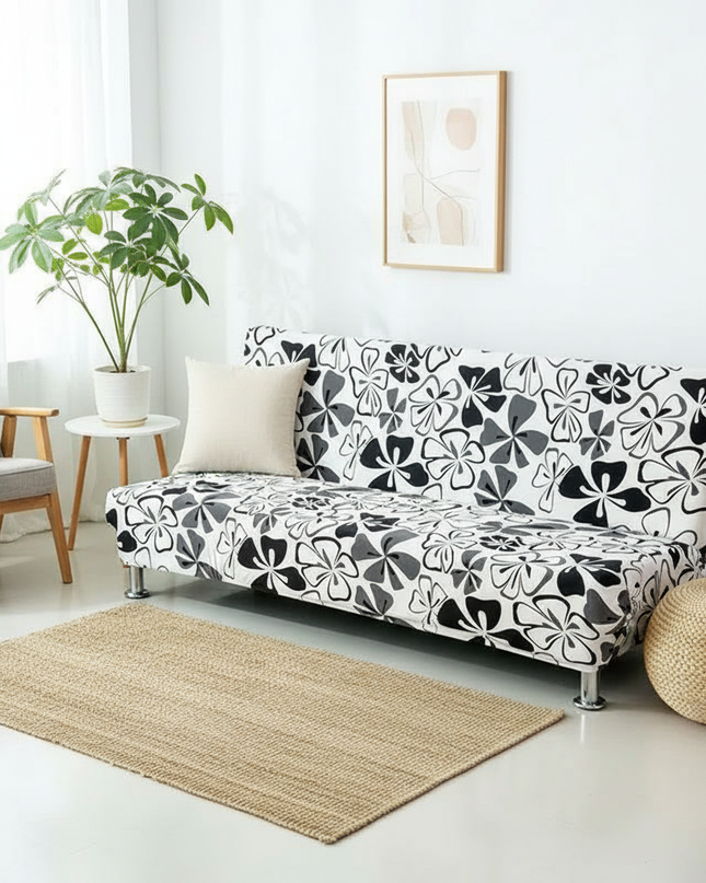 Housse de clic clac fleurs noir blanc – Protection canapé convertible – Photo Variation 1