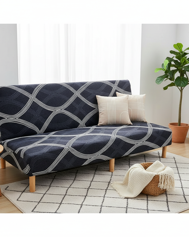 Housse de clic clac noire géométrique – Protection canapé convertible – Photo Variation 1