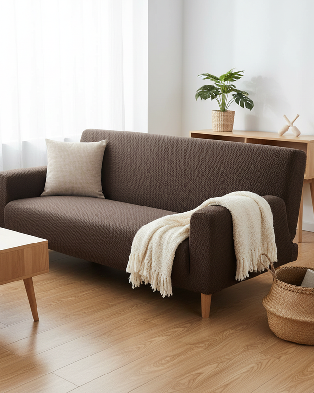 Housse de clic clac marron jacquard extensible – Protection canapé convertible – Photo Variation 1