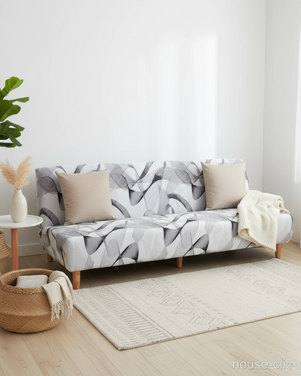 Housse de clic clac motifs abstraits noir gris – Protection canapé convertible – Photo Variation 1