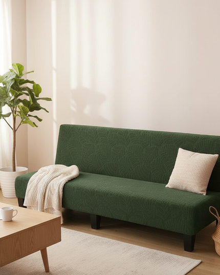 Housse de clic clac extensible vert motifs feuilles – Protection canapé convertible – Photo Variation 1