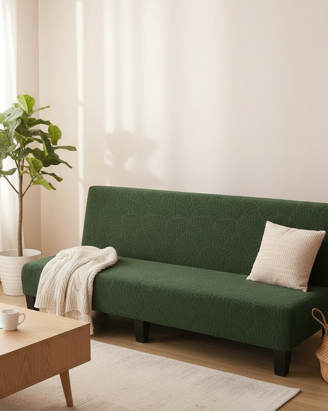 Housse de clic clac extensible vert motifs feuilles – Protection canapé convertible – Photo Variation 1