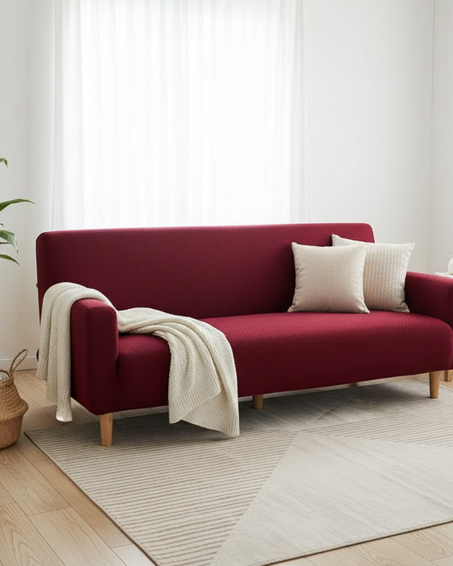 Housse de clic clac bordeaux jacquard extensible – Protection canapé convertible – Photo Variation 1