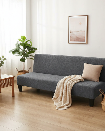 Housse de clic clac grise motif feuille – Protection canapé convertible – Photo Variation 1