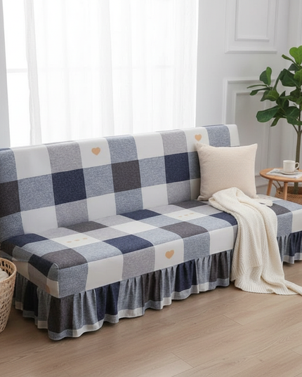 Housse de clic clac carreaux bleu gris – Protection canapé convertible – Photo Variation 1