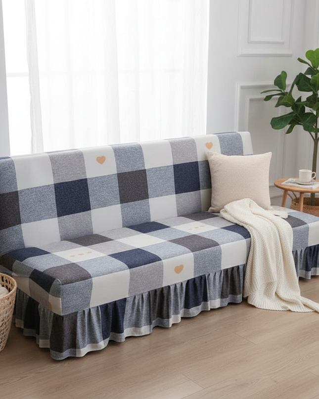 Housse de clic clac carreaux bleu gris – Protection canapé convertible – Photo Variation 1