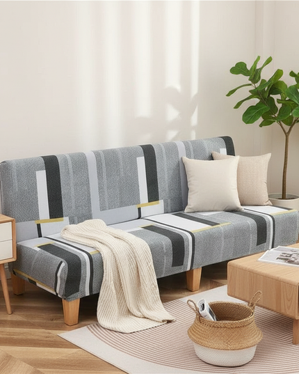 Housse de clic clac imprimée géométrique gris – Protection canapé convertible – Photo Variation 1