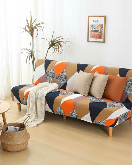 Housse de clic clac motifs géométriques multicolores – Protection canapé convertible – Photo Variation 1