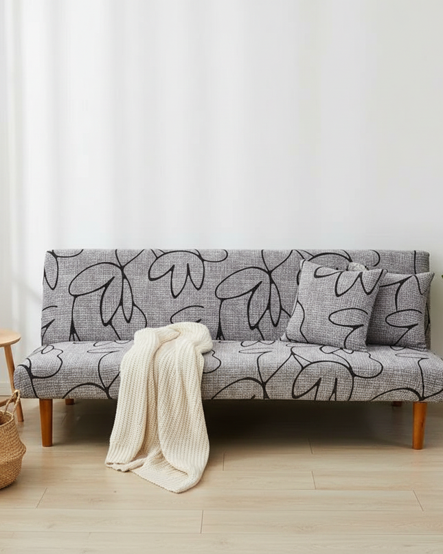 Housse de clic clac gris motifs floraux – Protection canapé convertible – Photo Variation 1