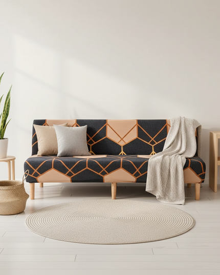 Housse de clic clac géométrique anthracite cuivre – Protection canapé convertible – Photo Variation 1