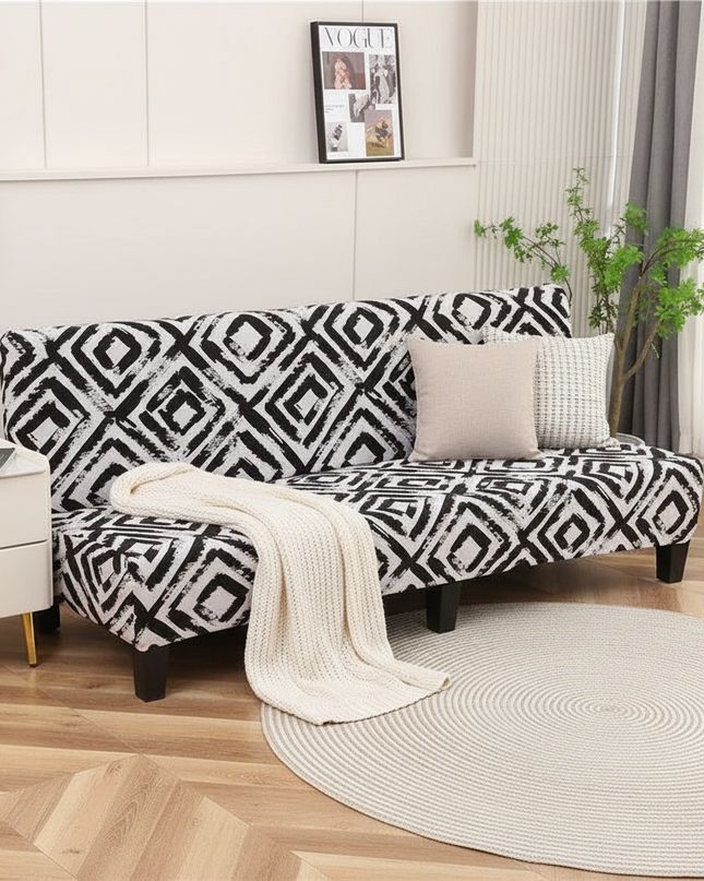 Housse de clic clac motif losanges noir – Protection canapé convertible – Photo Variation 1