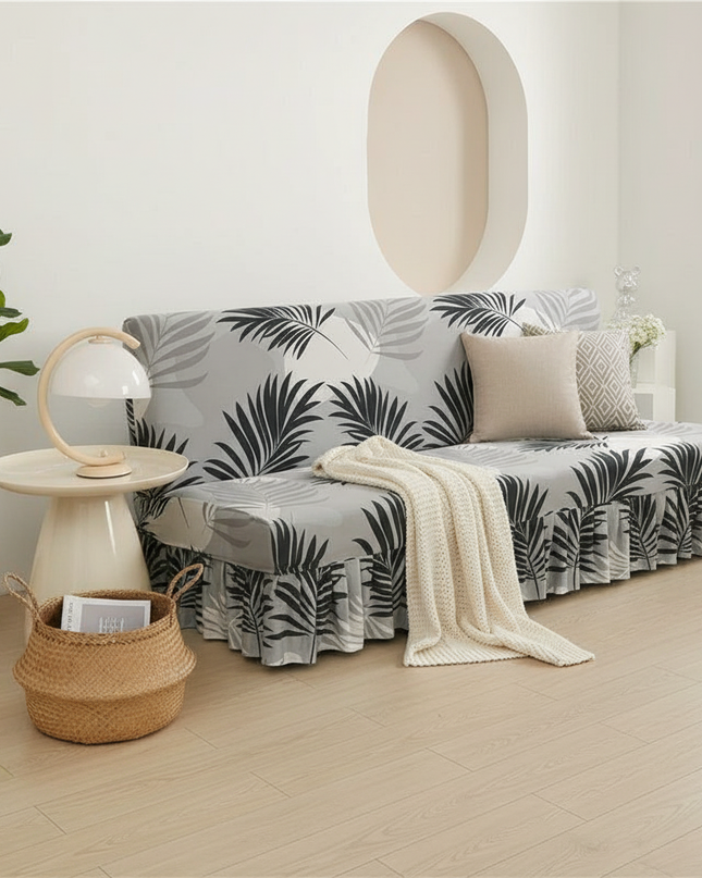 Housse de clic clac jupe feuilles grises – Protection canapé convertible – Photo Variation 1