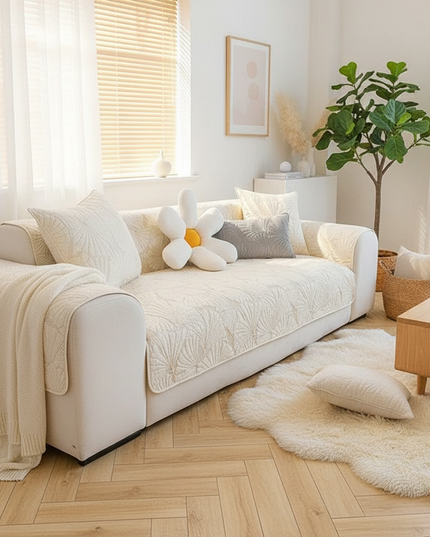 Housse de clic clac écru matelassé nordique. – Protection canapé convertible – Photo Variation 1