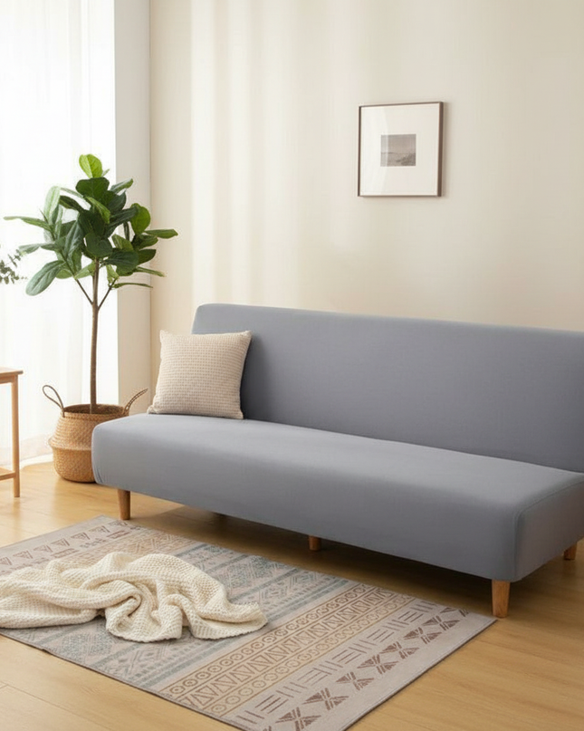 Housse de clic clac grise sans accoudoirs – Protection canapé convertible – Photo Variation 1