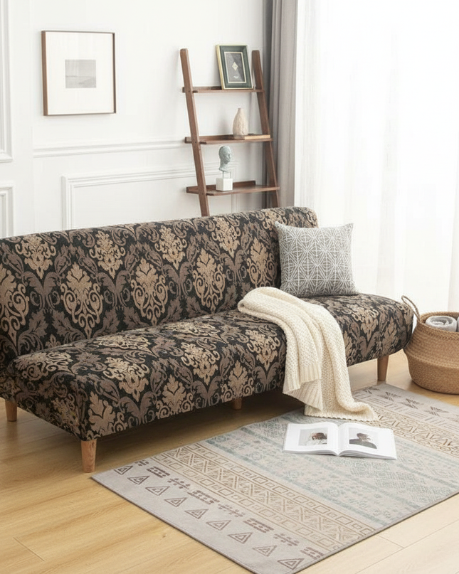 Housse de clic clac damassé noir doré – Protection canapé convertible – Photo Variation 1