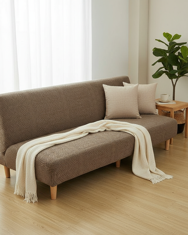 housse clic clac taupe clair – Protection canapé convertible – Photo Variation 1