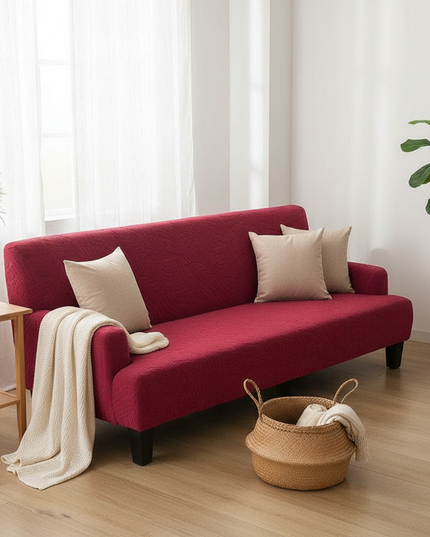 Housse de clic clac bordeaux jacquard extensible – Protection canapé convertible – Photo Variation 1