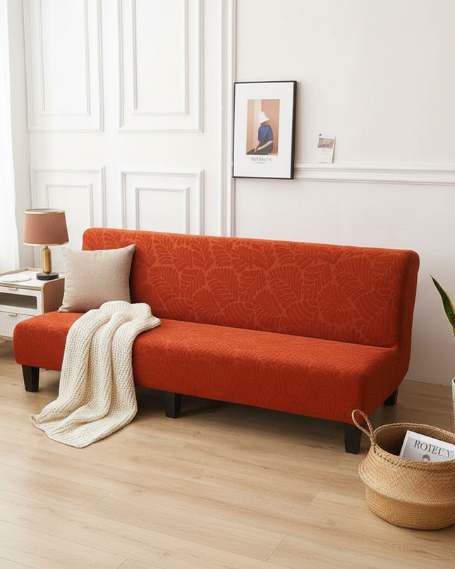 Housse de clic clac terracotta motifs feuilles – Protection canapé convertible – Photo Variation 1