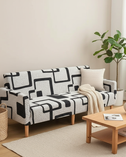 Housse de clic clac géométrique noir clair – Protection canapé convertible – Photo Variation 1