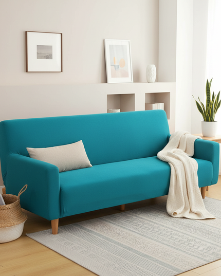 Housse de clic clac sans accoudoirs turquoise – Protection canapé convertible – Photo Variation 1