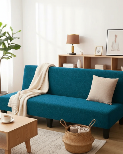 Housse de clic clac jacquard bleu canard – Protection canapé convertible – Photo Variation 1