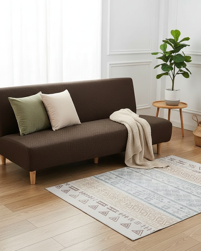 Housse de clic clac marron jacquard extensible – Protection canapé convertible – Photo Variation 1