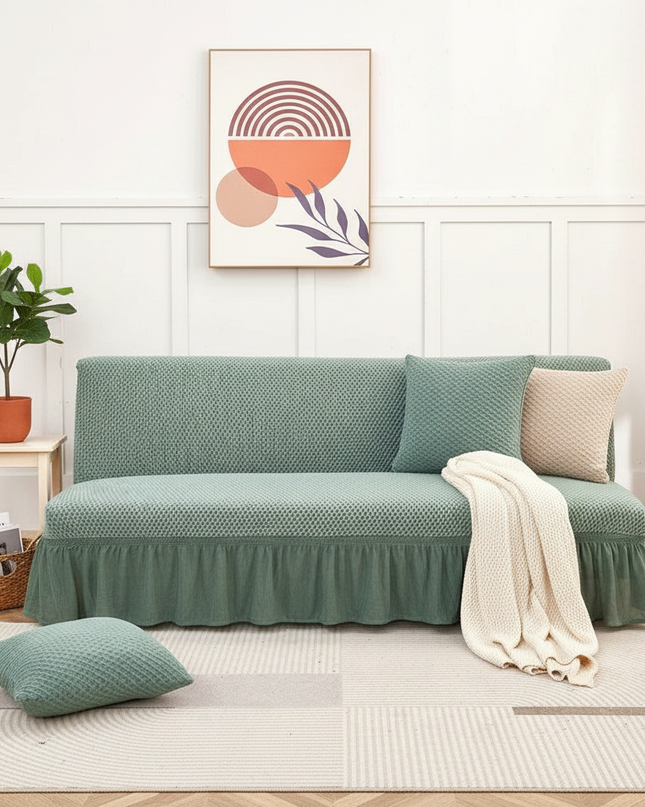 housse clic clac vert sauge – Protection canapé convertible – Photo Variation 1