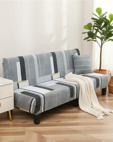 Housse de clic clac motifs géométriques gris – Protection canapé convertible – Photo Variation 1